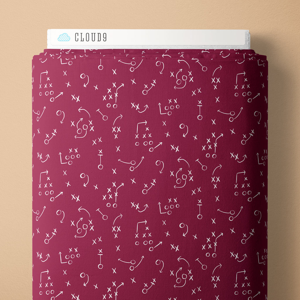 PRE-ORDER - X's and O's in Plum - Touchdowns & Tailwags - Cloud9 Fabric - Quilting Fabric by the Yard