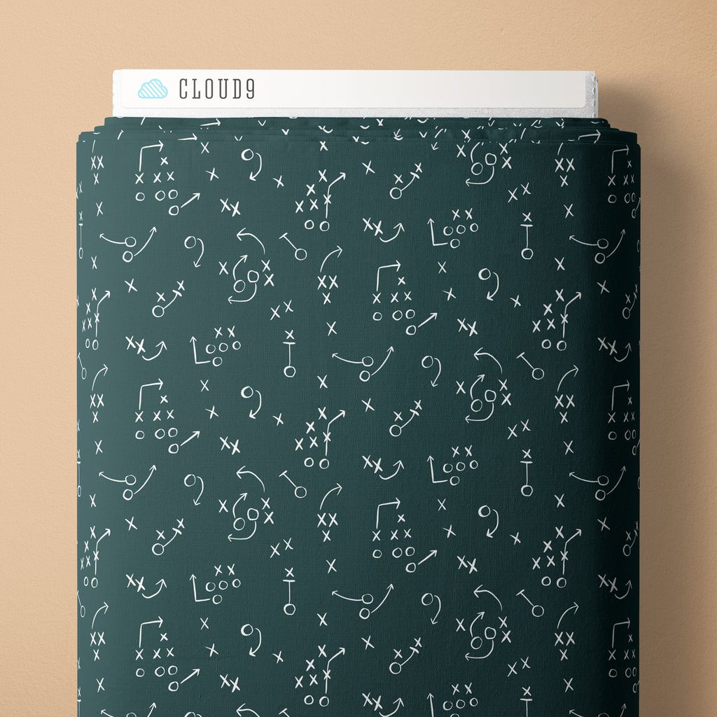 PRE-ORDER - X's and O's in Teal - Touchdowns & Tailwags - Cloud9 Fabric - Quilting Fabric by the Yard