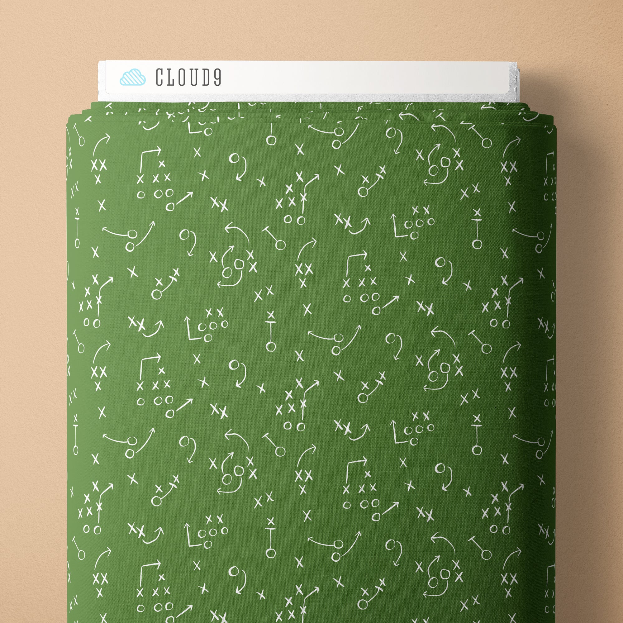 PRE-ORDER - X's and O's in Green - Touchdowns & Tailwags - Cloud9 Fabric - Quilting Fabric by the Yard