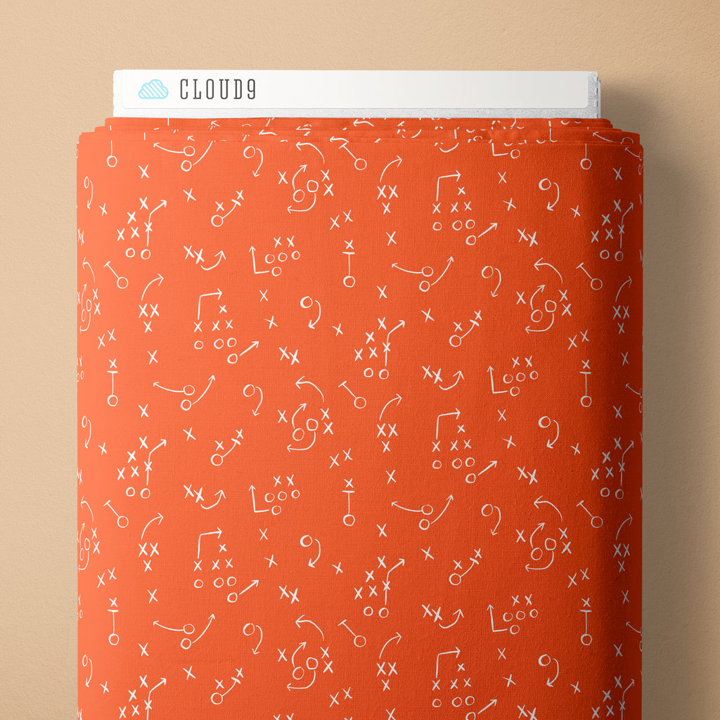 PRE-ORDER - X's and O's in Orange - Touchdowns & Tailwags - Cloud9 Fabric - Quilting Fabric by the Yard