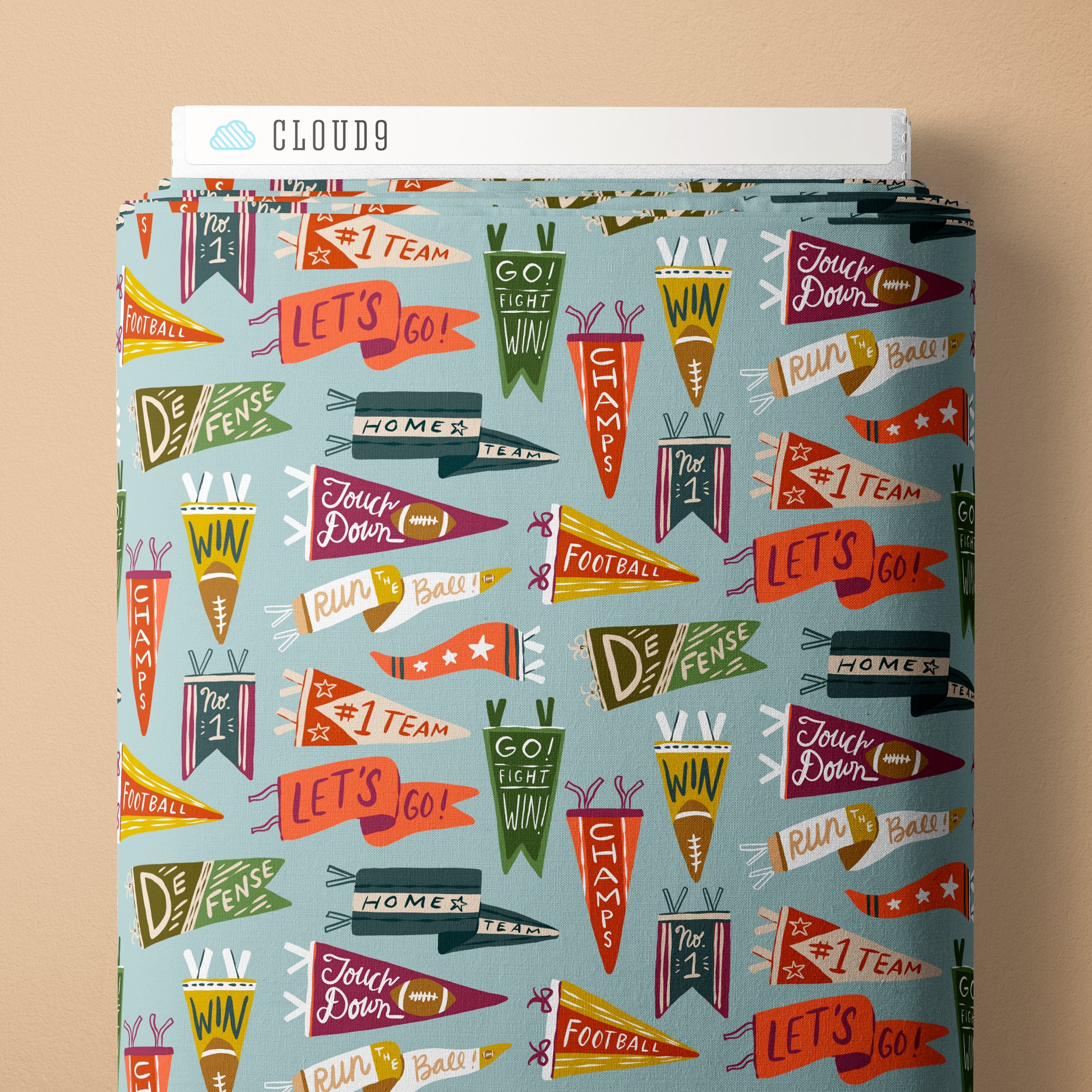PRE-ORDER - Vintage Victory in Blue/Multi - Touchdowns & Tailwags - Cloud9 Fabric - Quilting Fabric by the Yard
